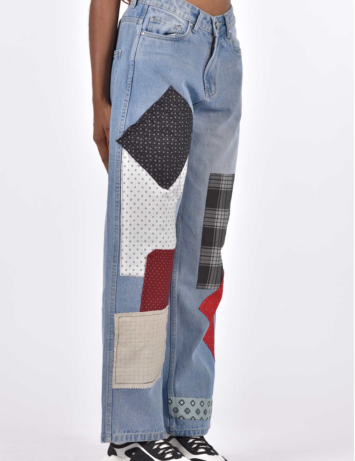 High Waist Wide Leg Patchy Jeans