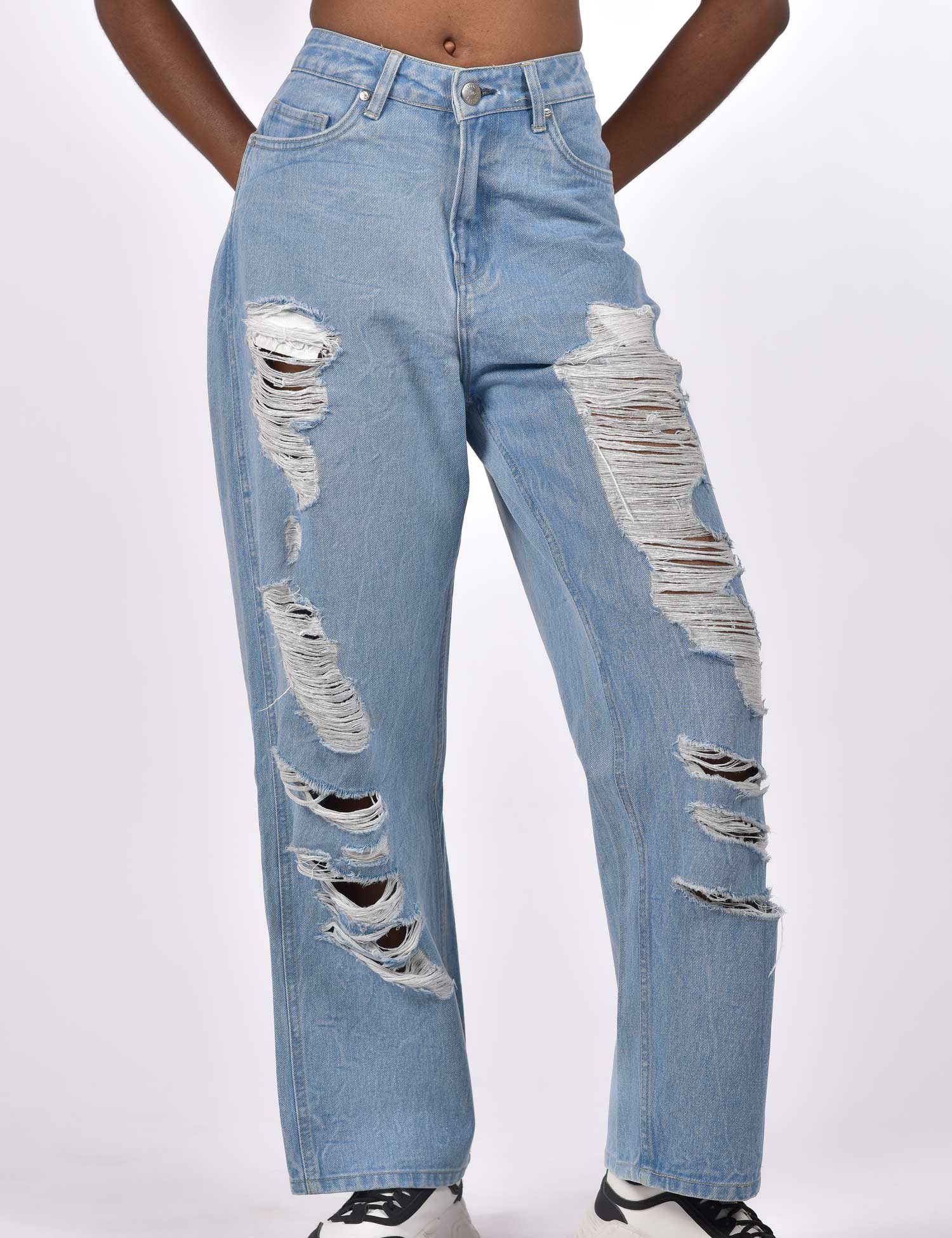 High Waist Full Torn Denim Jeans