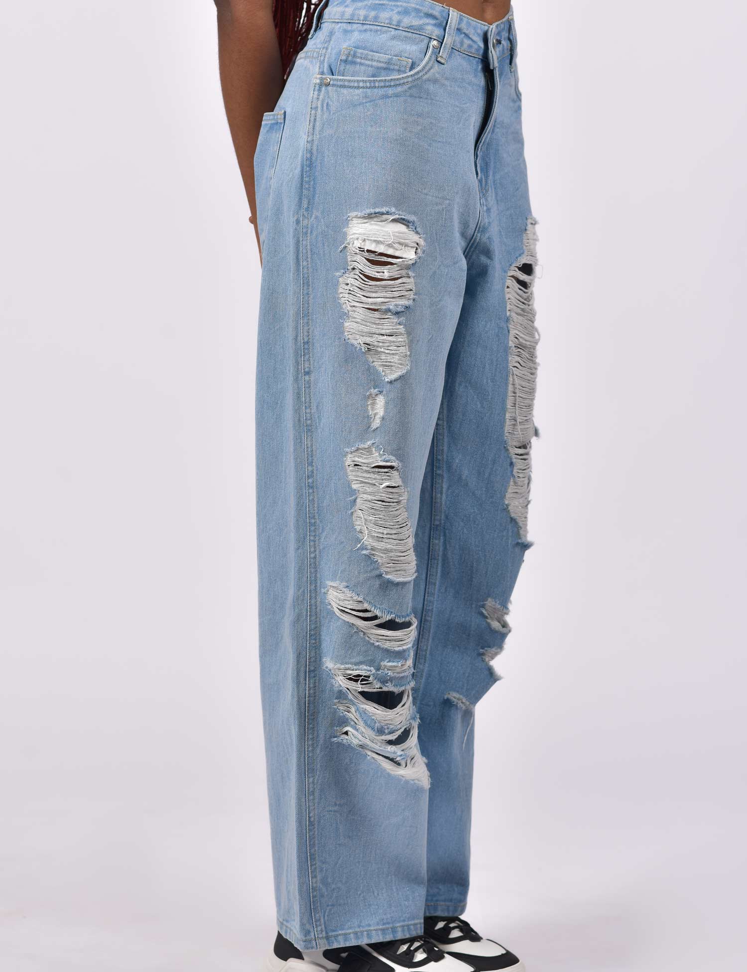 High Waist Full Torn Denim Jeans