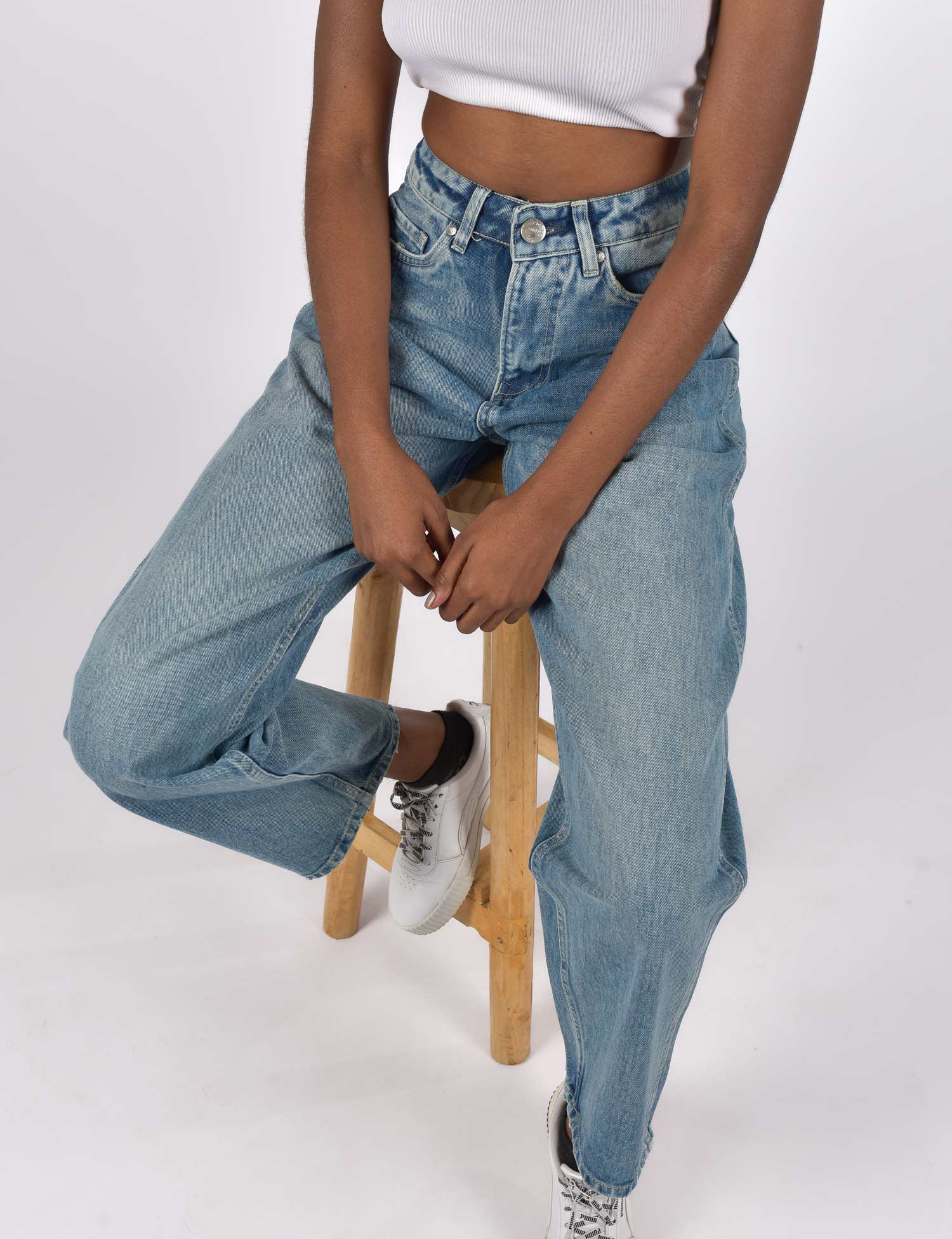 High Waist Solid Pattern Denim Jeans