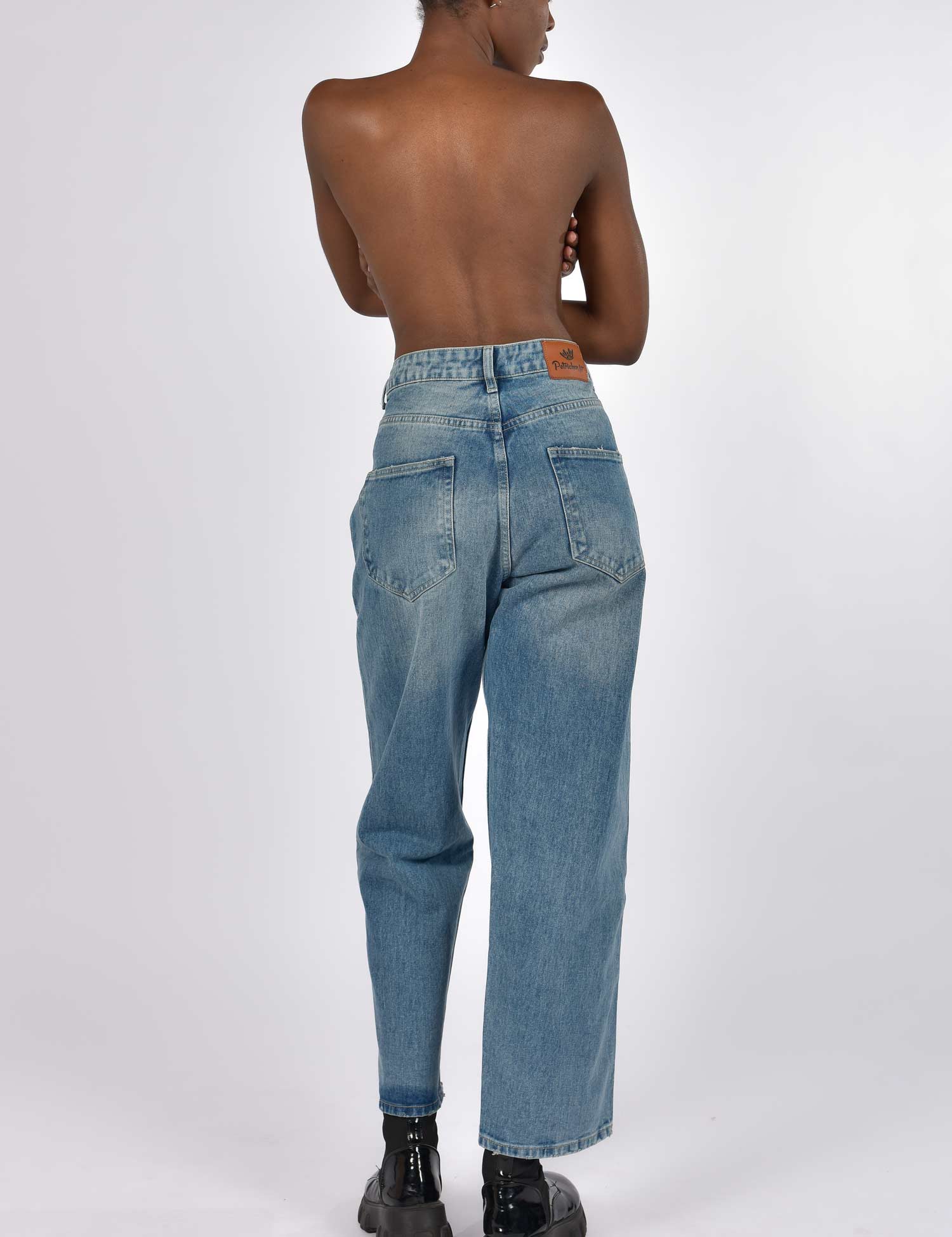 High Waist Solid Pattern Denim Jeans